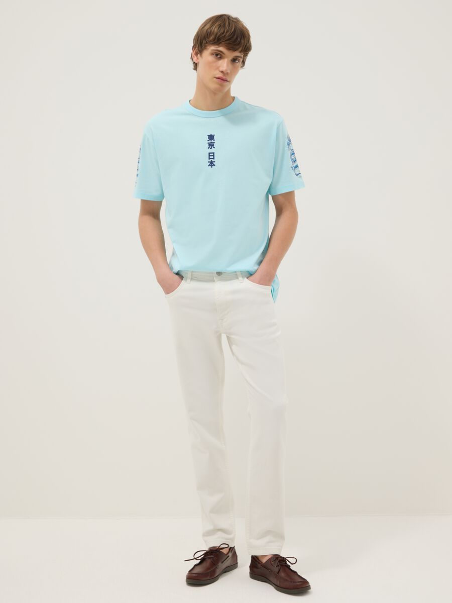 Blue pure cotton regular fit T-shirt with Japanese prints_1