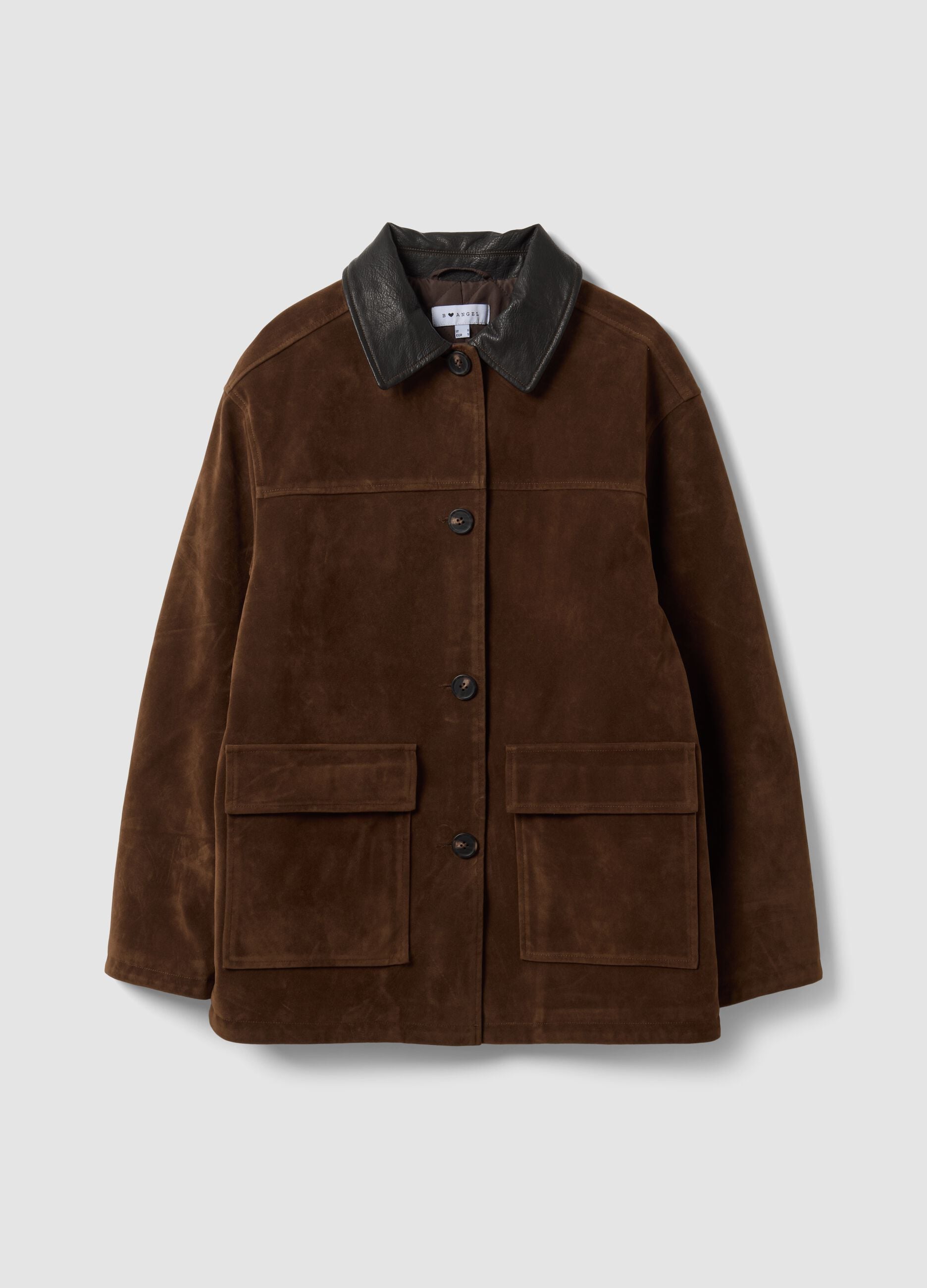 Brown regular-fit shacket with contrast collar
