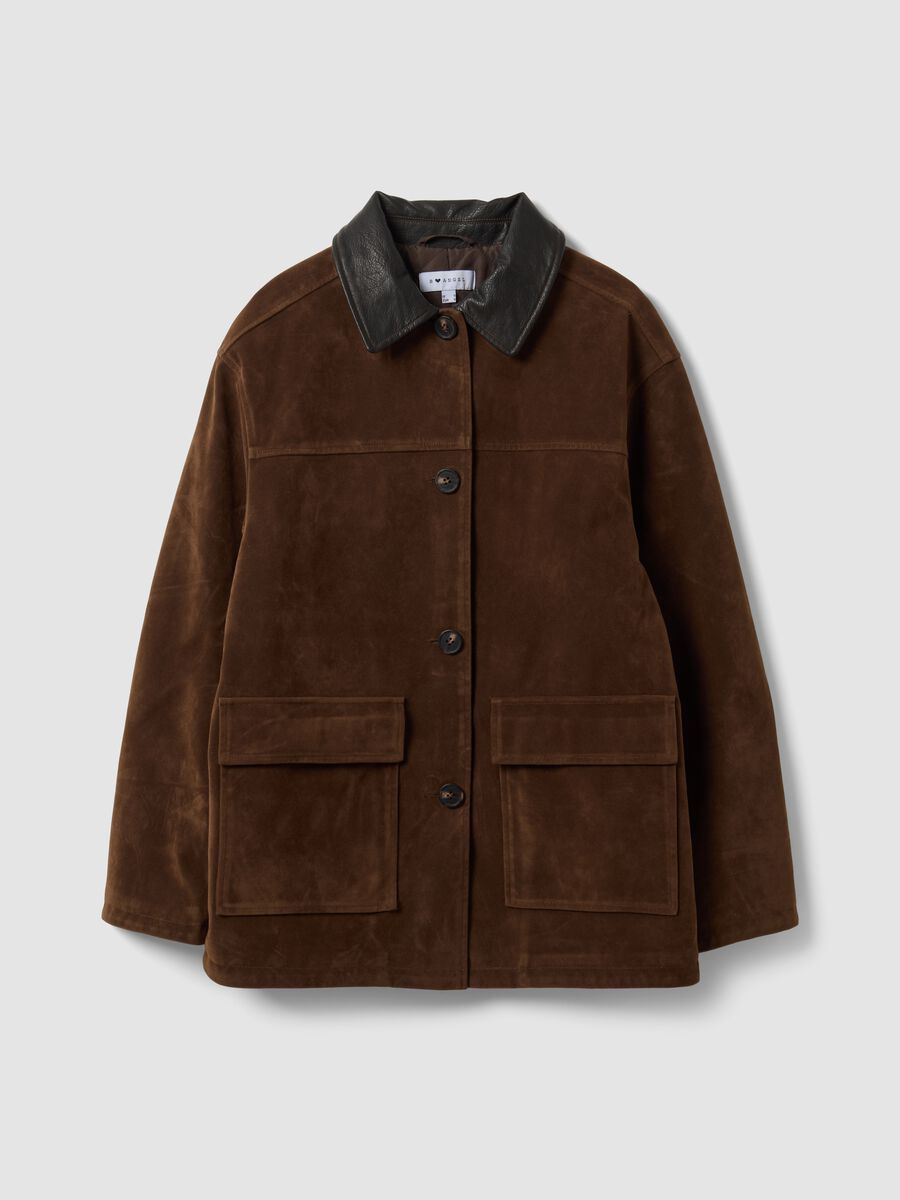 Brown regular-fit shacket with contrast collar_0