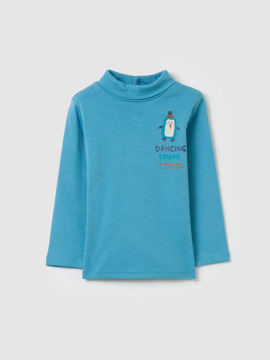 Cotton T-shirt with high neck and print_0