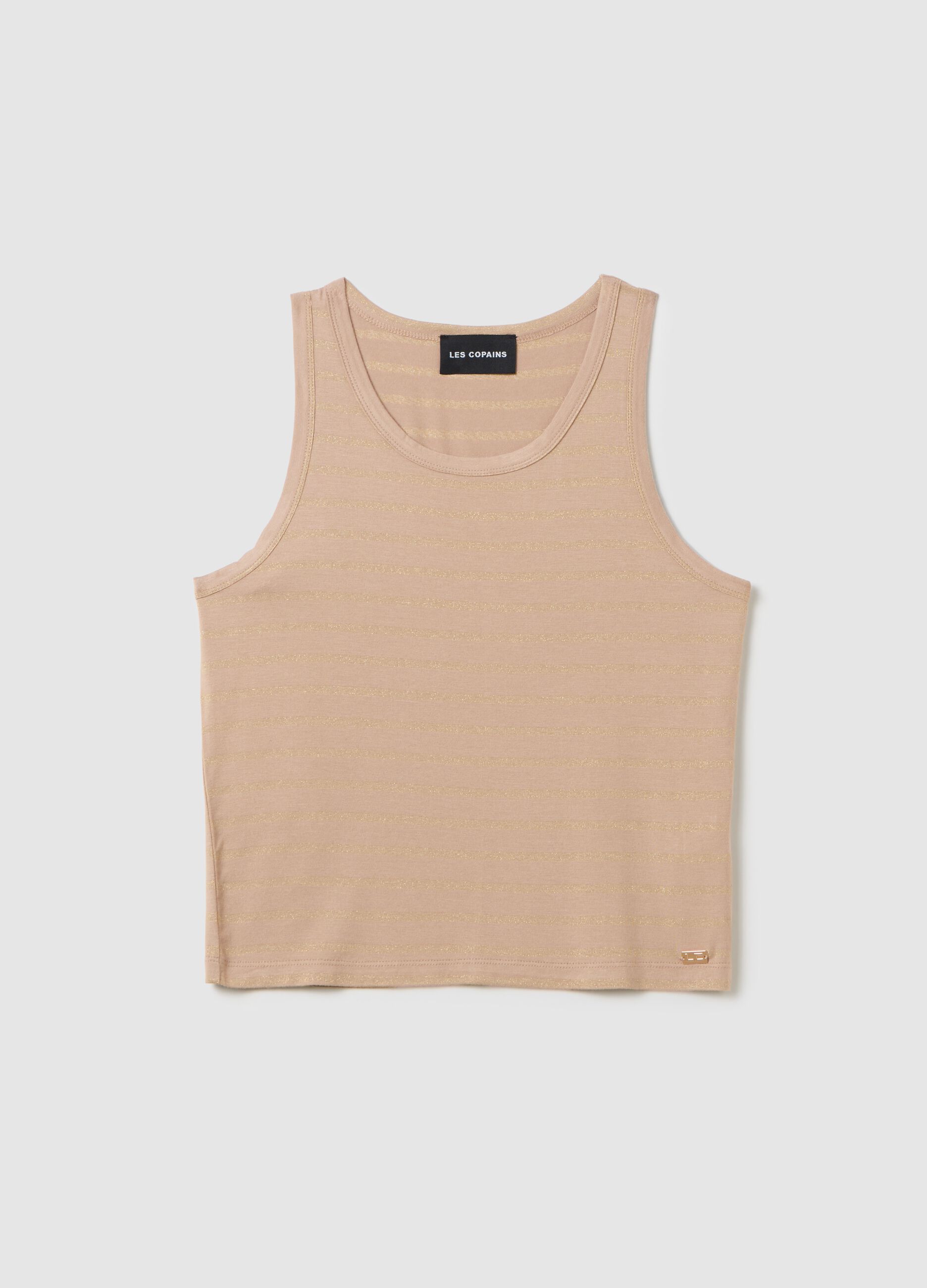 Women's beige viscose blend tank top, regular fit