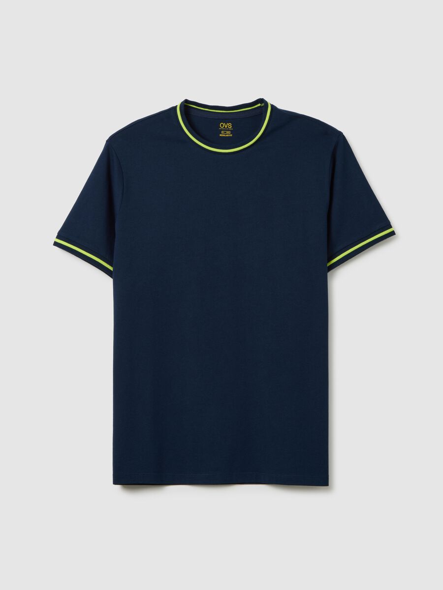 T-shirt da uomo in puro cotone blu scuro regular fit con dettagli fluo_0