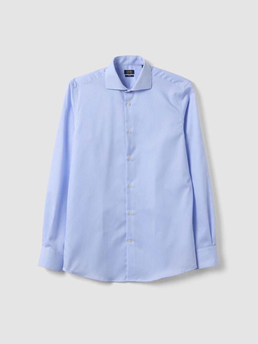Light blue pure cotton non-iron slim-fit shirt_0