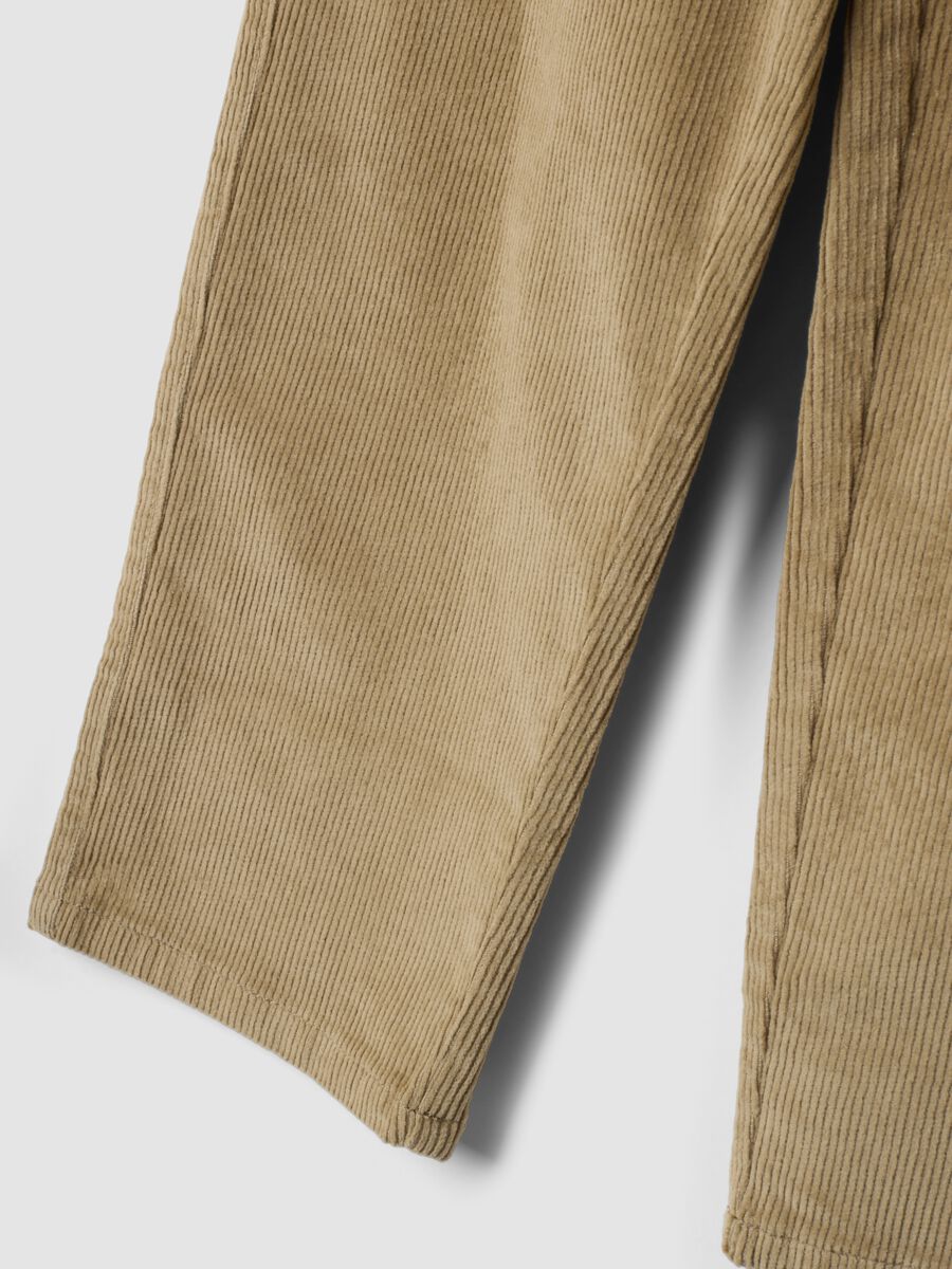 Pantaloni beige in cotone elasticizzato a coste_3