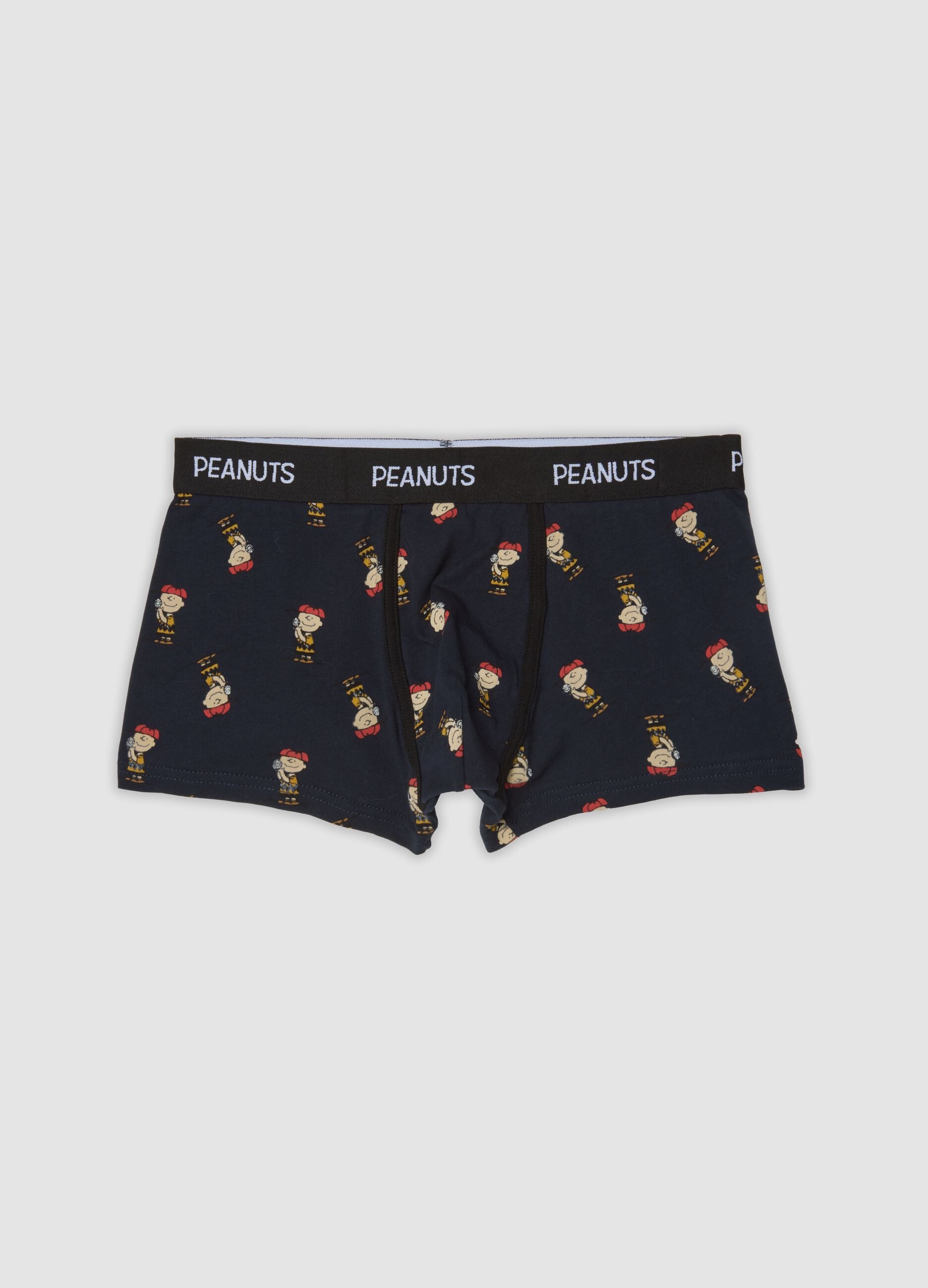 Navy blue organic stretch cotton boxer shorts with Peanuts print