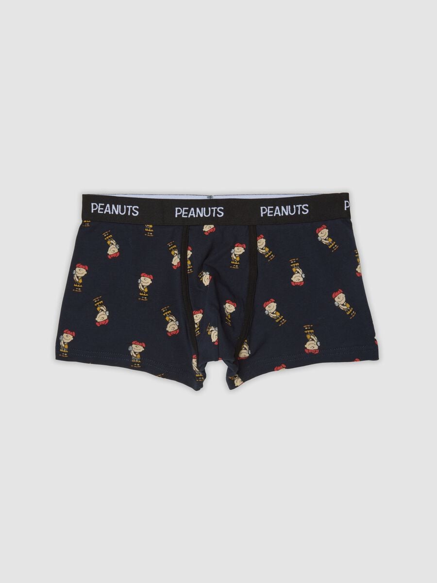 Navy blue organic stretch cotton boxer shorts with Peanuts print_0