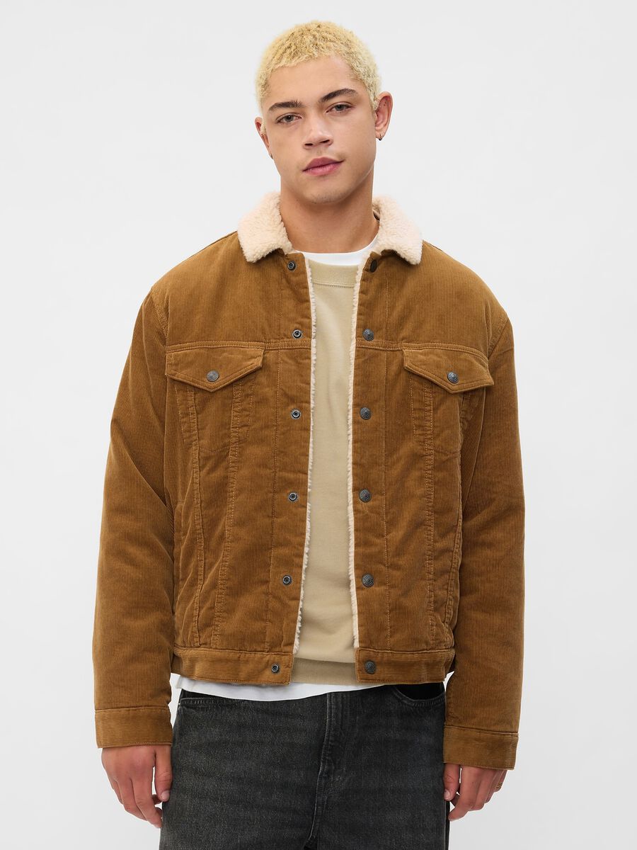 Short corduroy jacket with sherpa lining_0