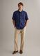Blue pure linen short-sleeved bowling-collar shirt, regular fit_1