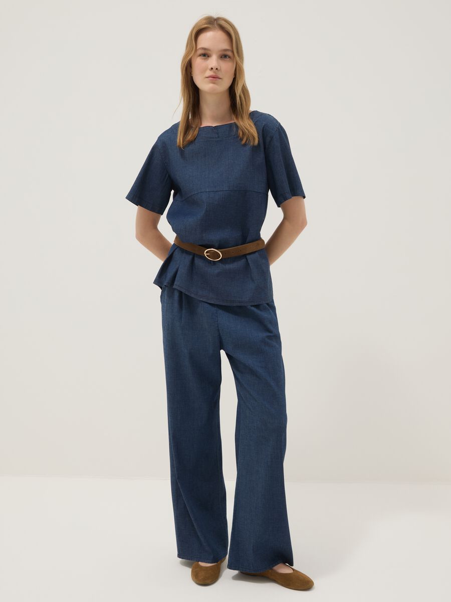 Blusa blu in cotone elasticizzato_2