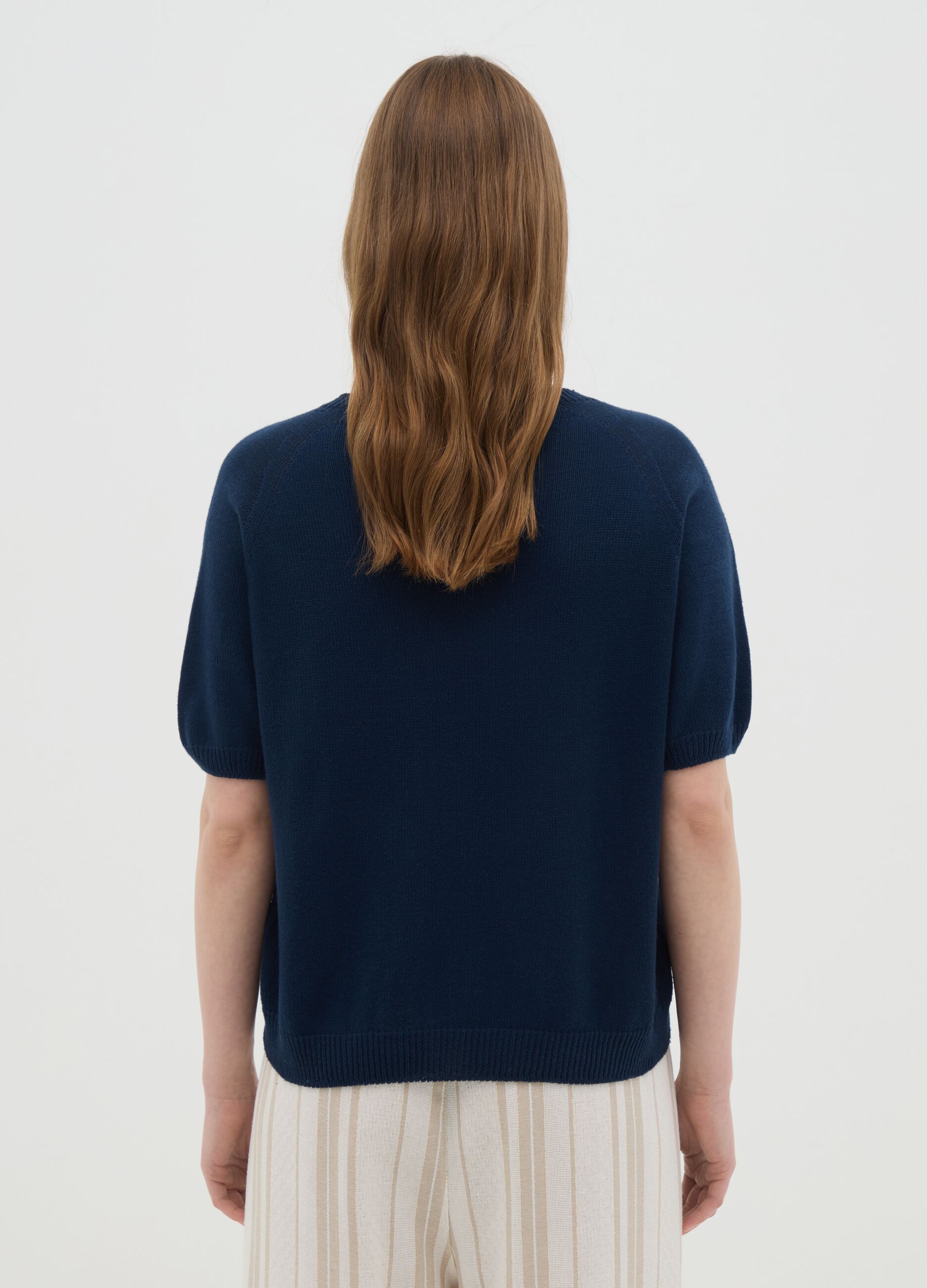 Women's blue pure cotton regular fit T-shirt