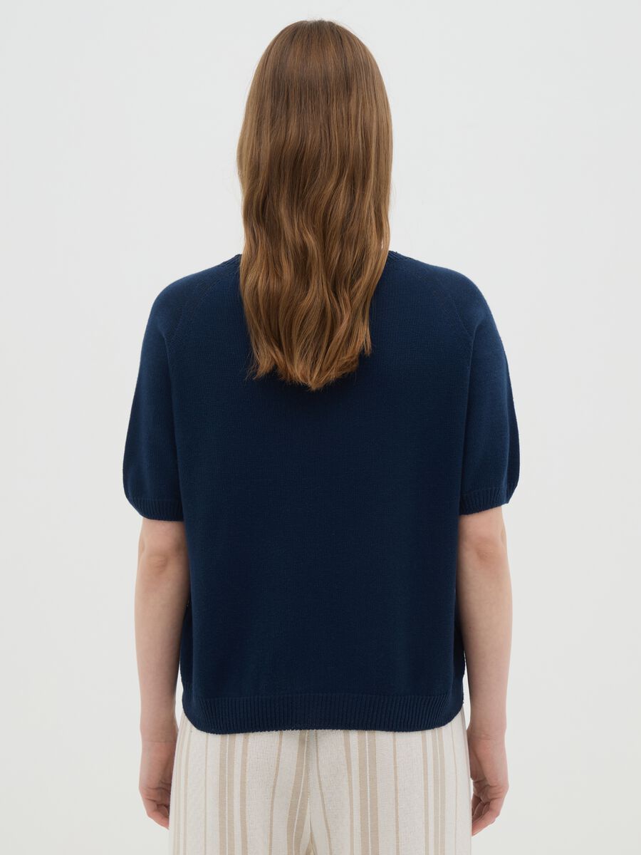 Women's blue pure cotton regular fit T-shirt_3