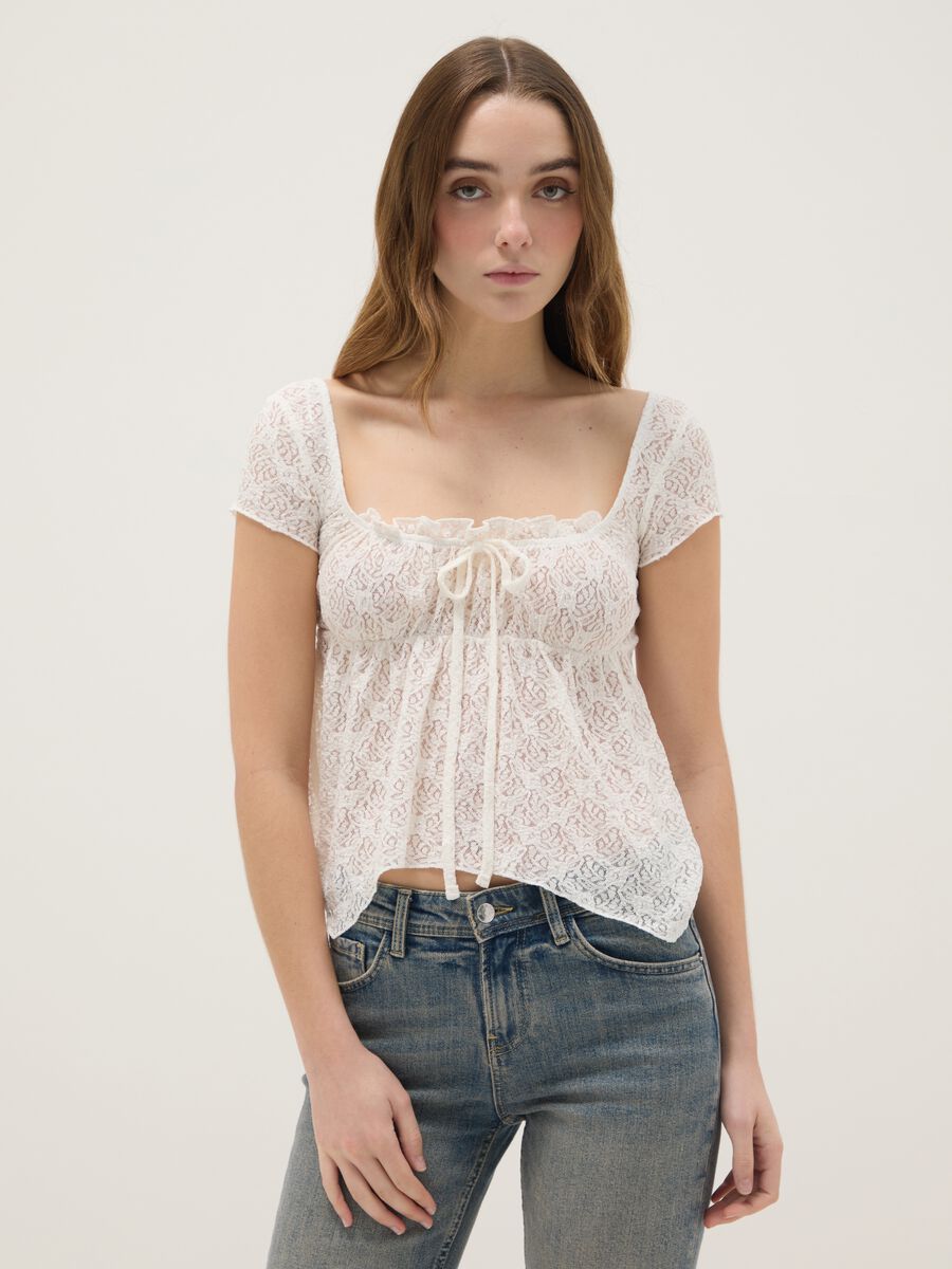 White lace t-shirt regular fit with bow_0