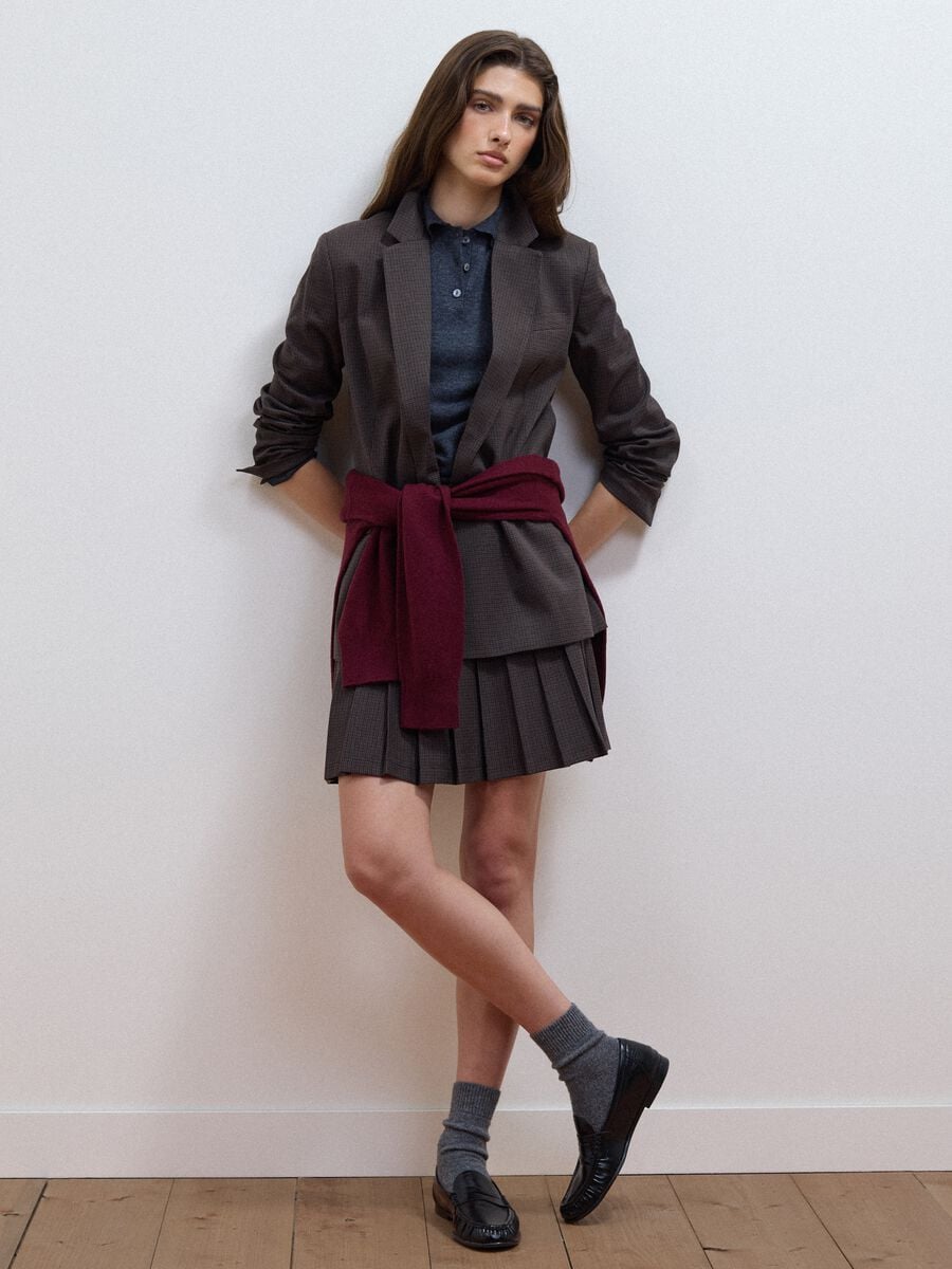 Blazer marrone in viscosa elasticizzata regular fit a microquadri_2
