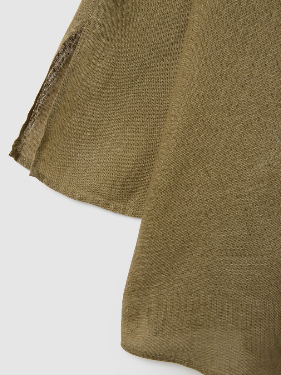 Women's long loose-fitting green linen shirt_1