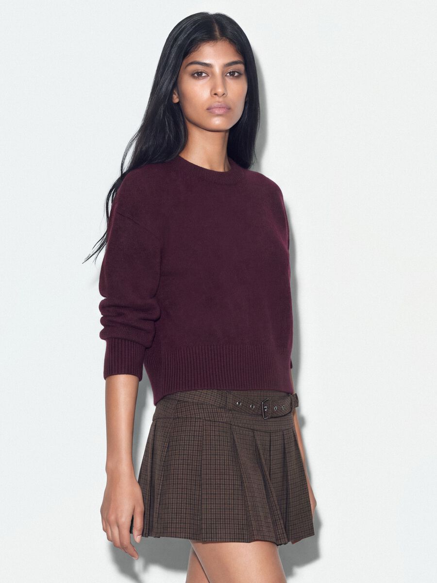 Purple stretch wool crew-neck jumper, oversized fit_0
