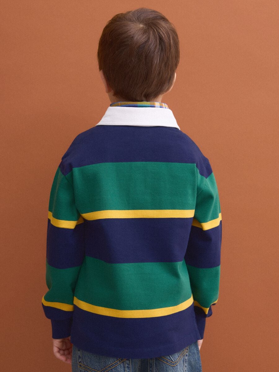 Polo rugby multicolor in puro cotone a righe con colletto classico per bambino_2