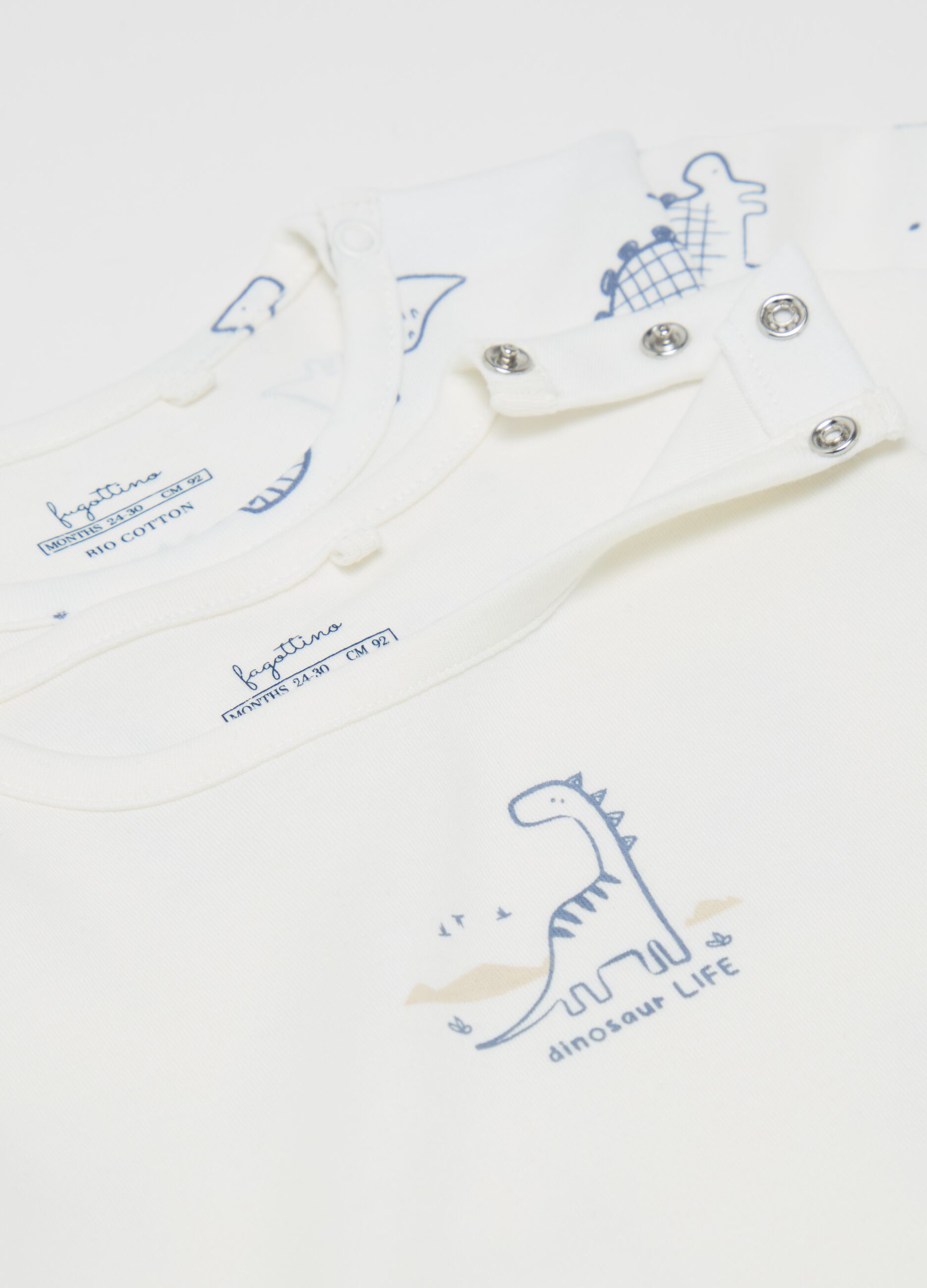 Three-pack organic cotton bodysuits with dinosaurs print