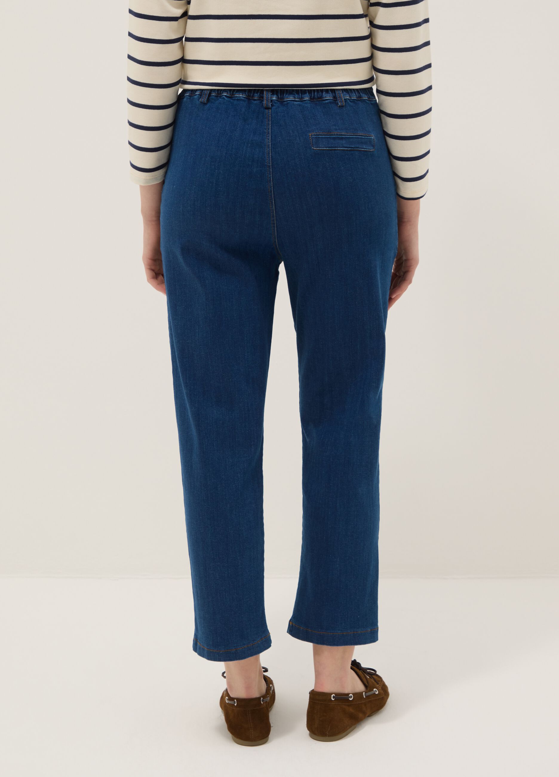 Blue Stretch Cotton Denim Trousers Regular Fit
