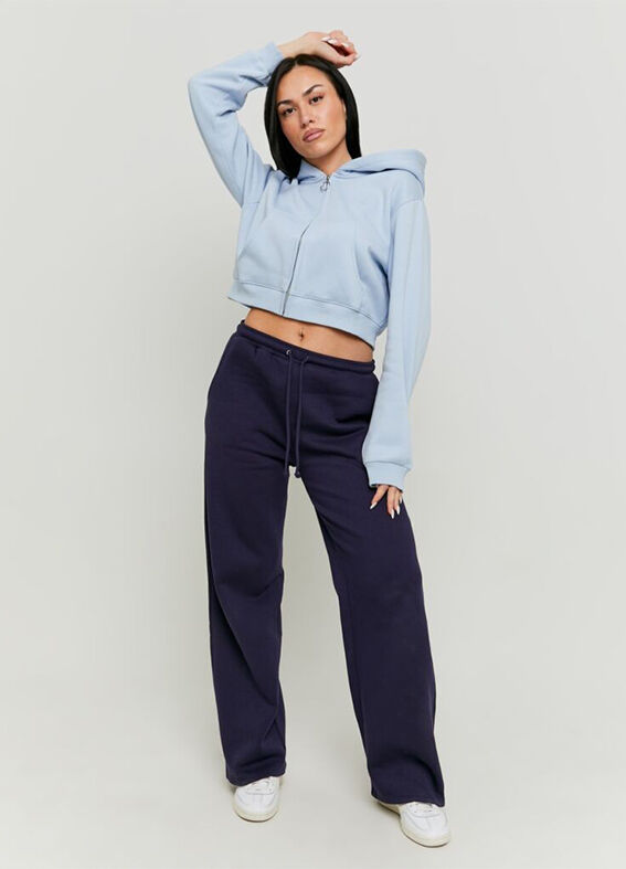 Women's Blue Cropped Cotton Blend Sweatshirt