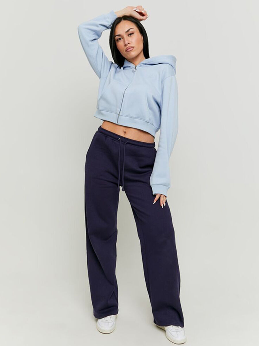 Women's Blue Cropped Cotton Blend Sweatshirt_1