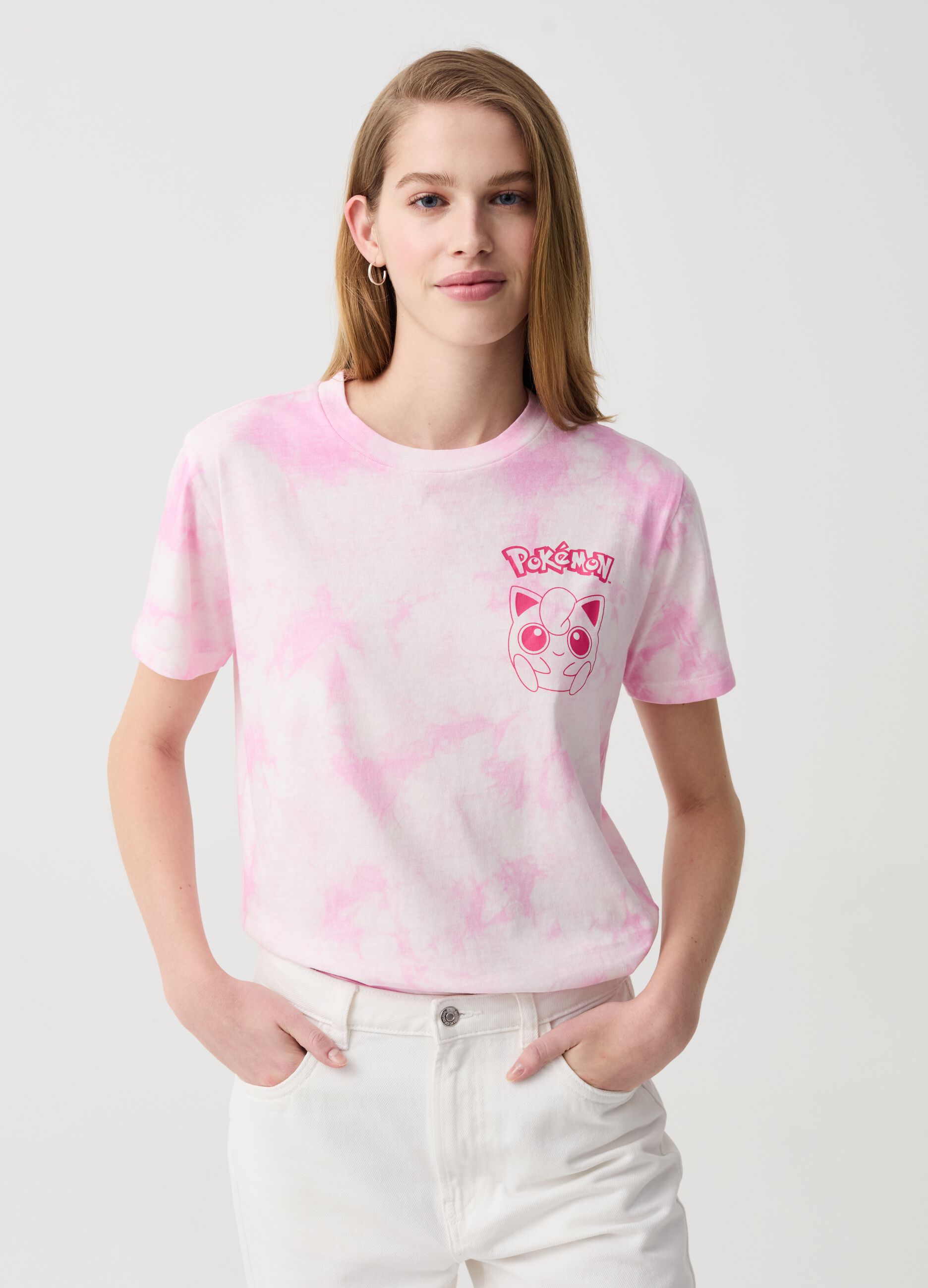 Tie-dye T-shirt with Jigglypuff print