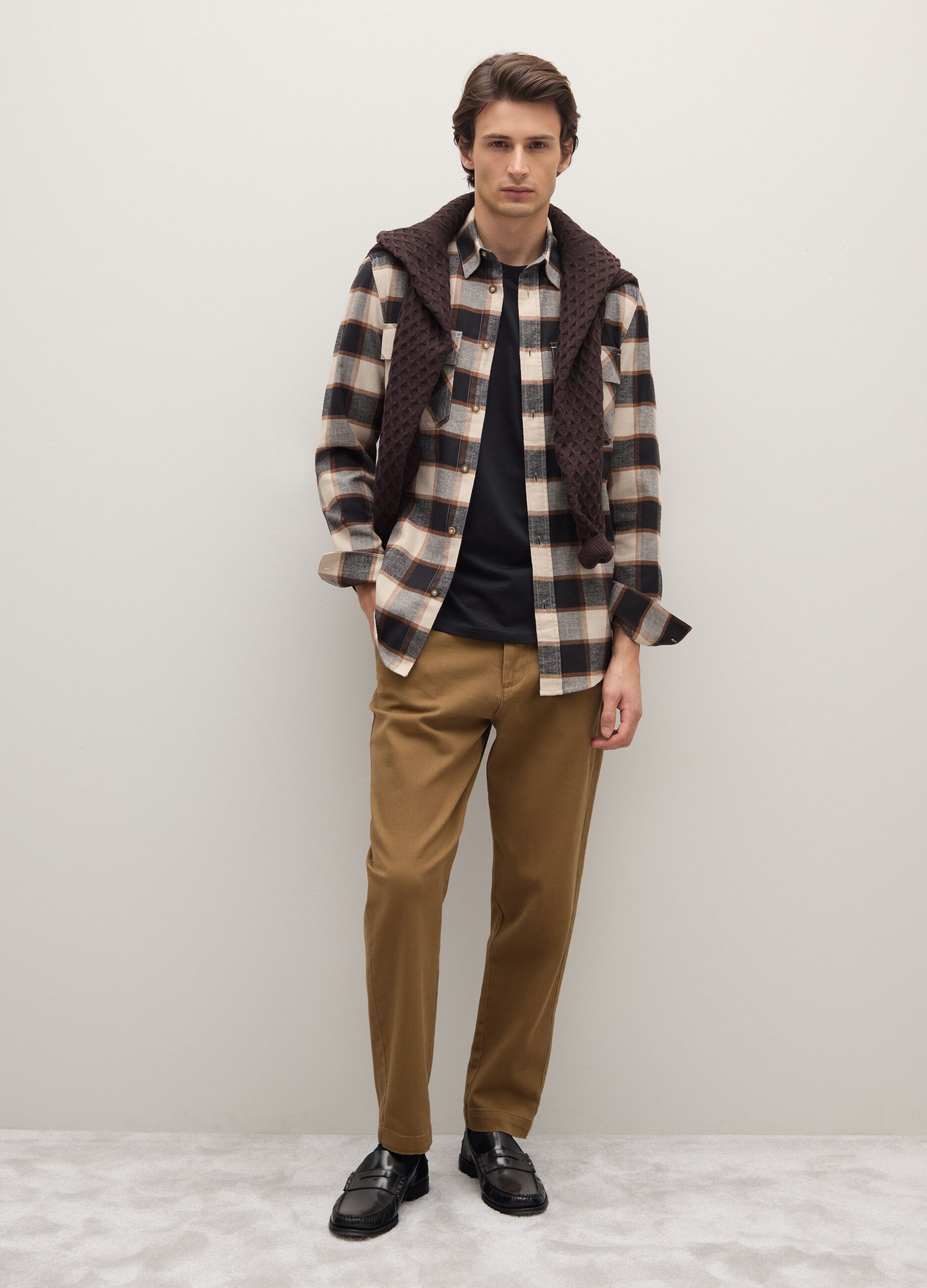 Multicolour long sleeve check shirt in pure cotton regular fit