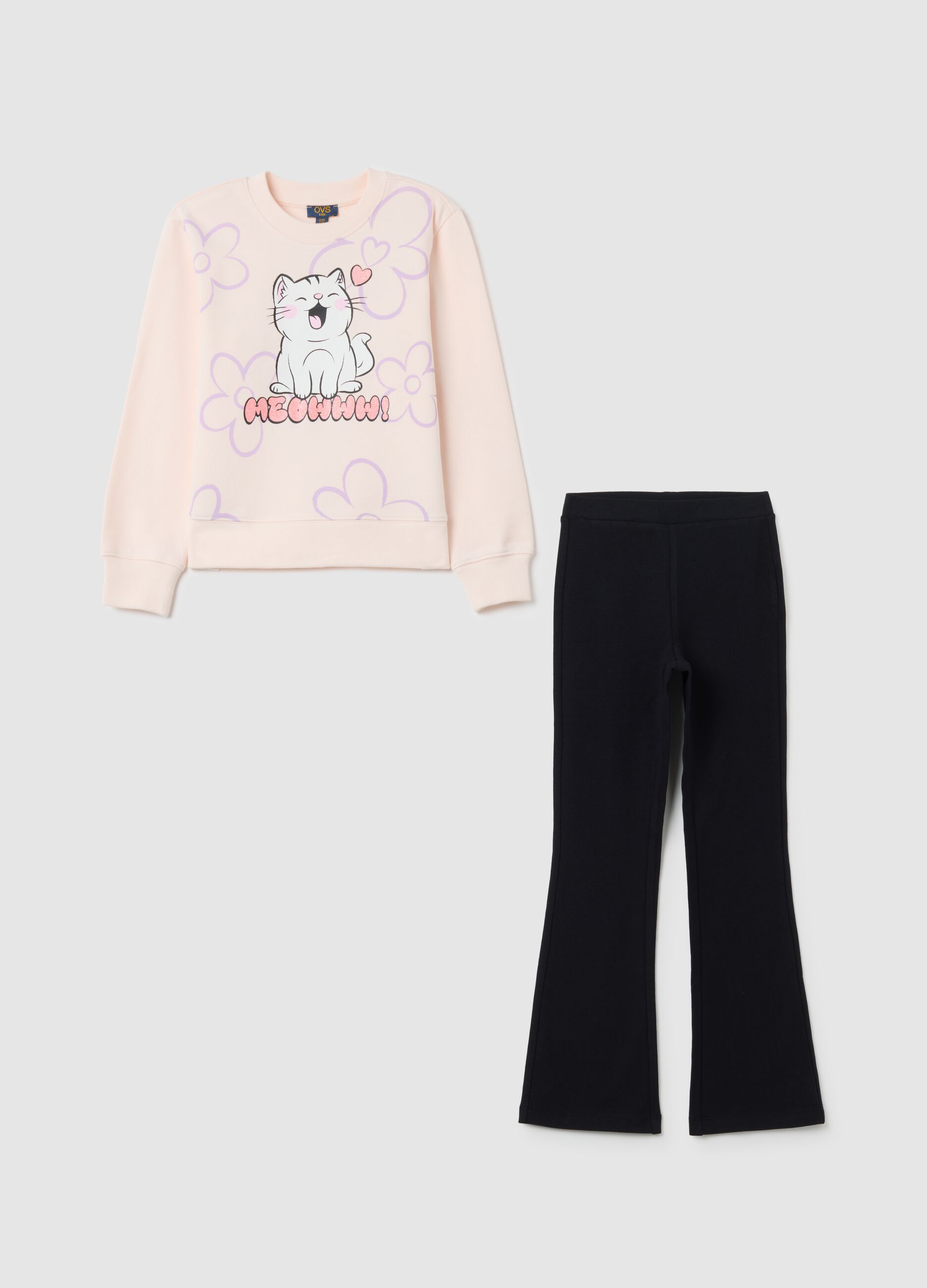 Girls' pink cotton sweatshirt and trousers set