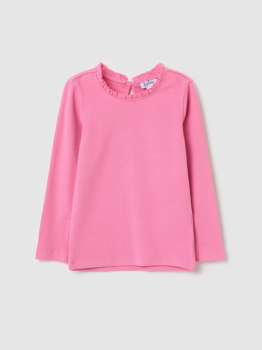 Ribbed T-shirt with long sleeves and frills_0