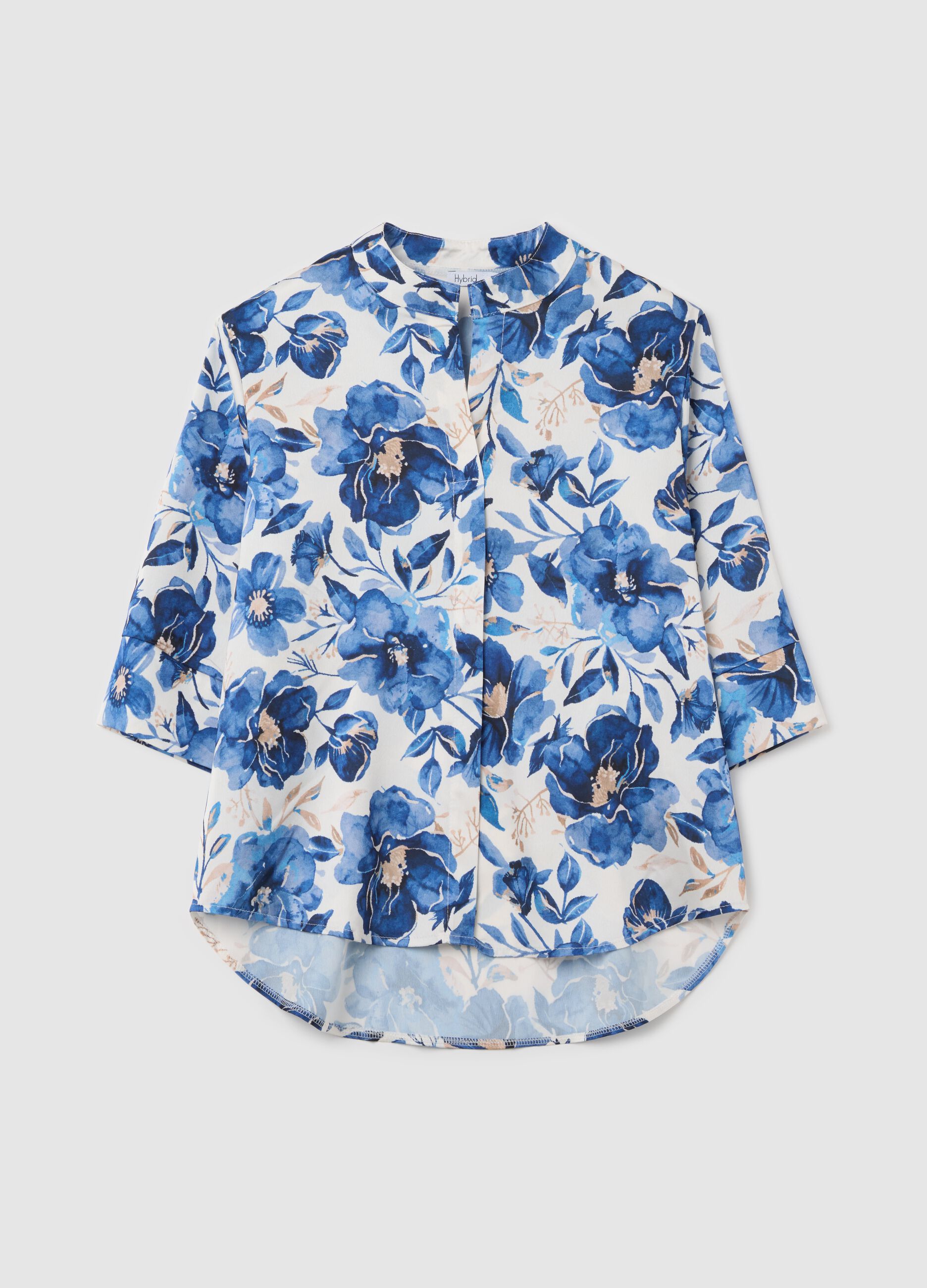 White and blue floral blouse with kimono sleeves