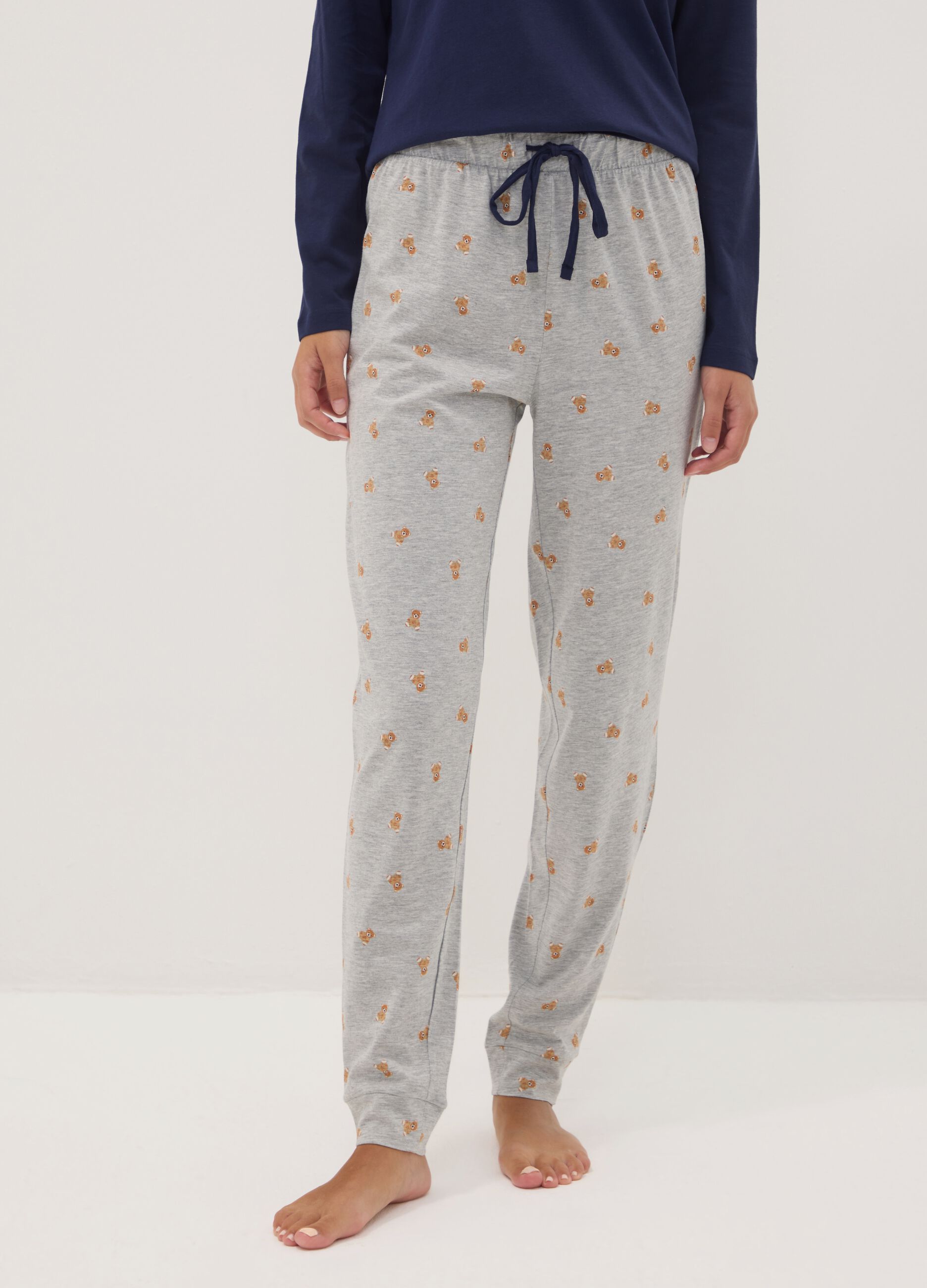 Navy pure organic cotton pyjamas with henley neckline