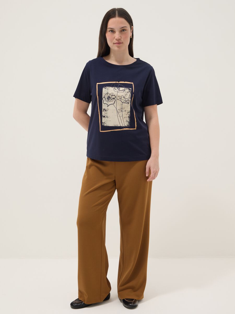 Blue short-sleeve pure cotton printed T-shirt, regular fit_1