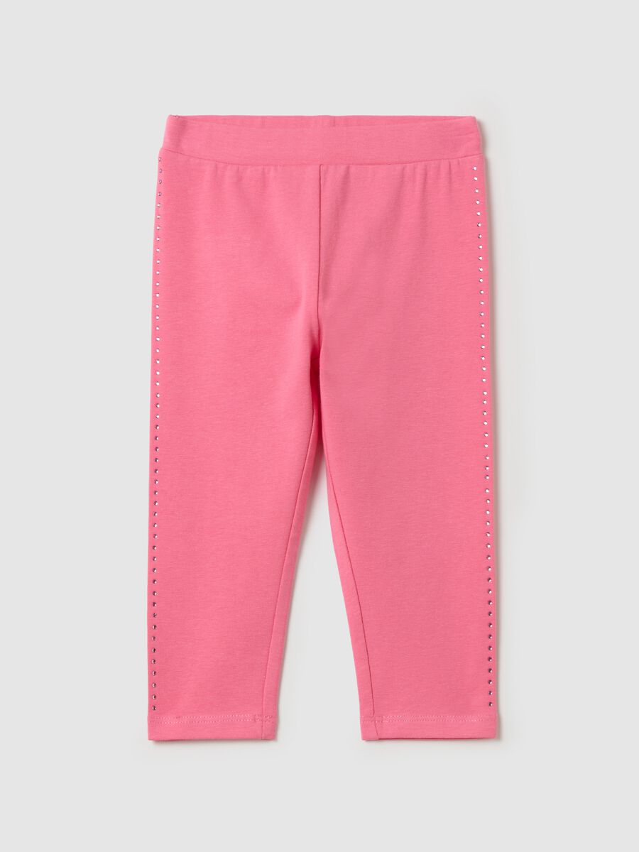 Stretch cotton leggings with diamanté motif_0