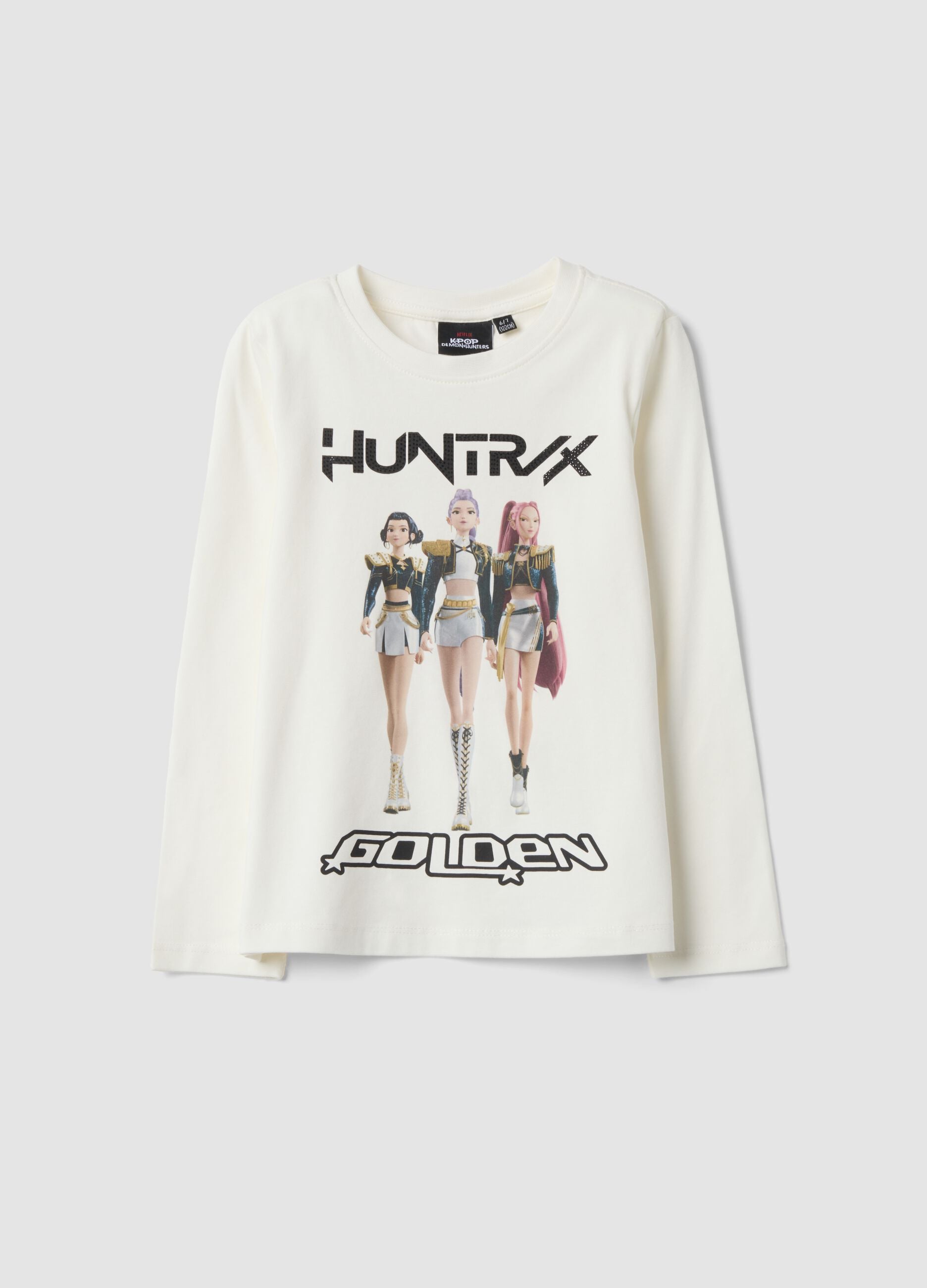 White stretch cotton T-shirt with K-Pop Demon Hunters print