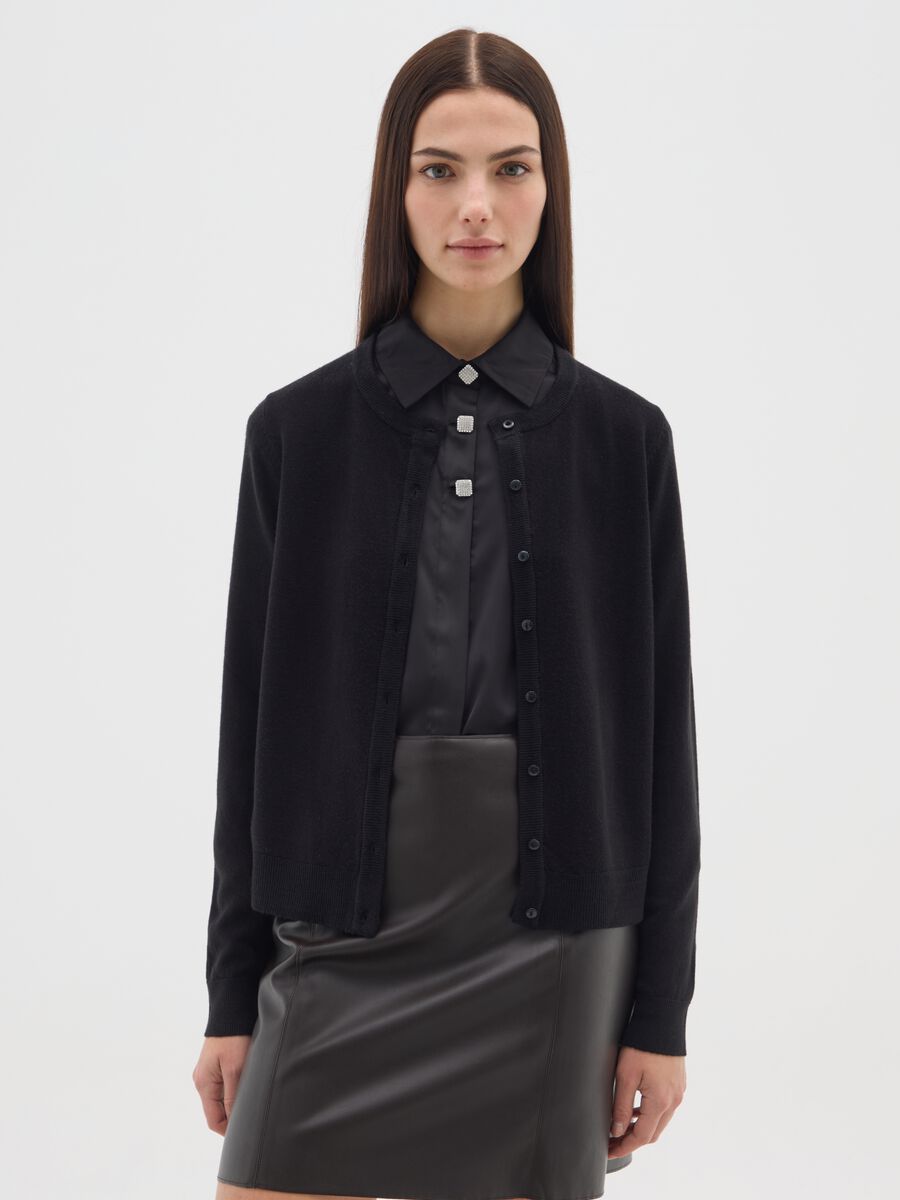 Cardigan nero in pura acrilico_0
