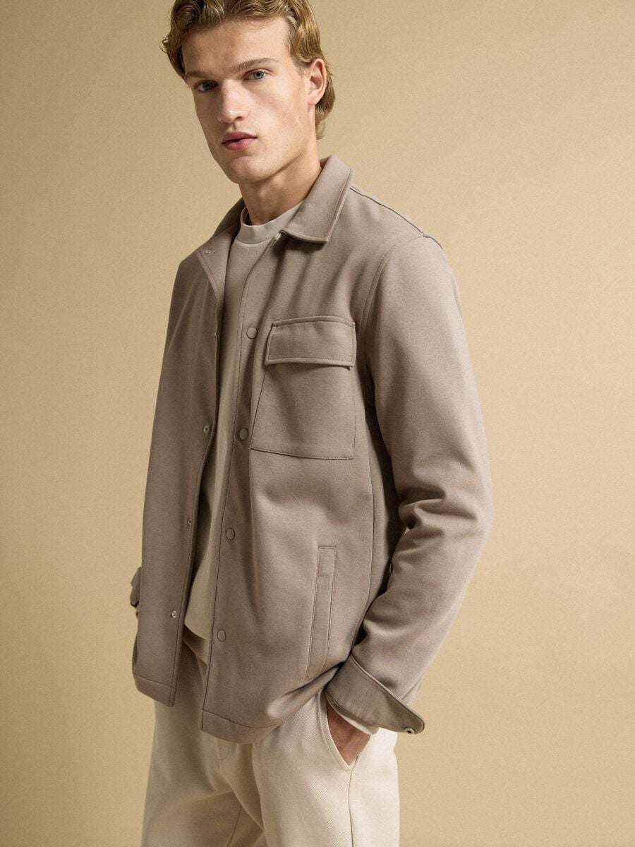 Shacket traspirante marrone in misto cotone con colletto regular fit_0