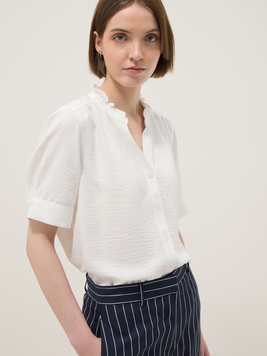 Camicia a maniche corte in puro cotone bianca regular fit_0