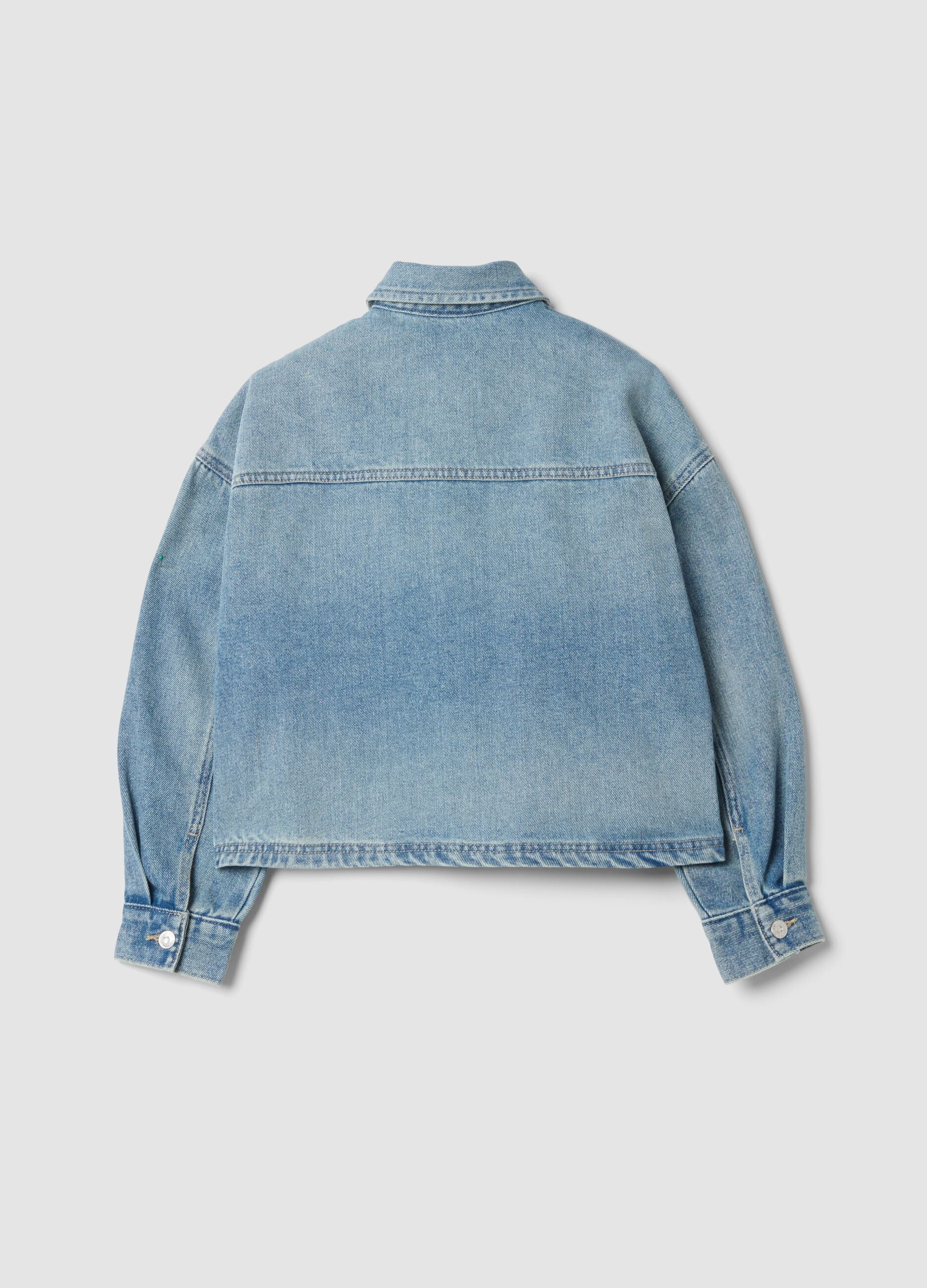 Camicia blu in denim di misto cotone e viscosa con cuore regular fit