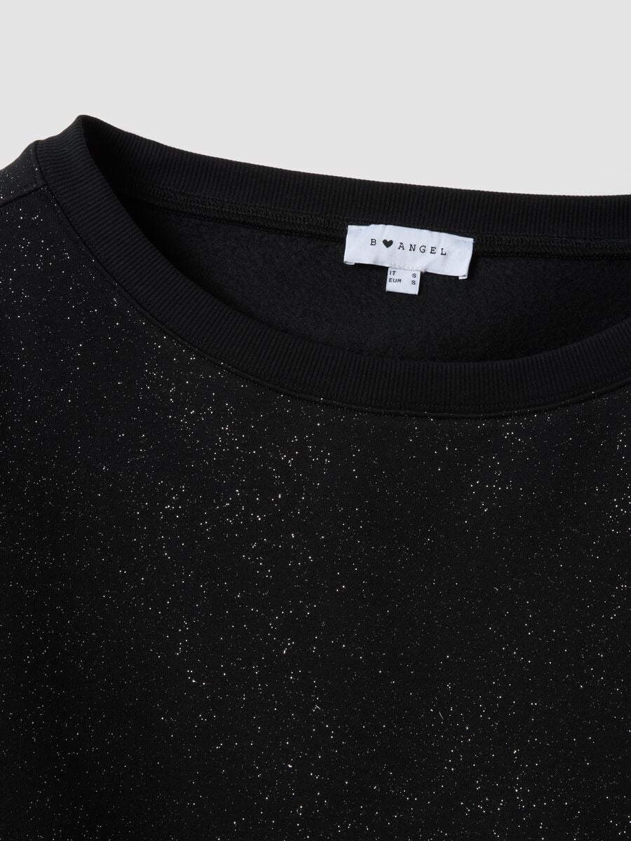 Black cotton-blend sweatshirt with boat neckline and glitter_1