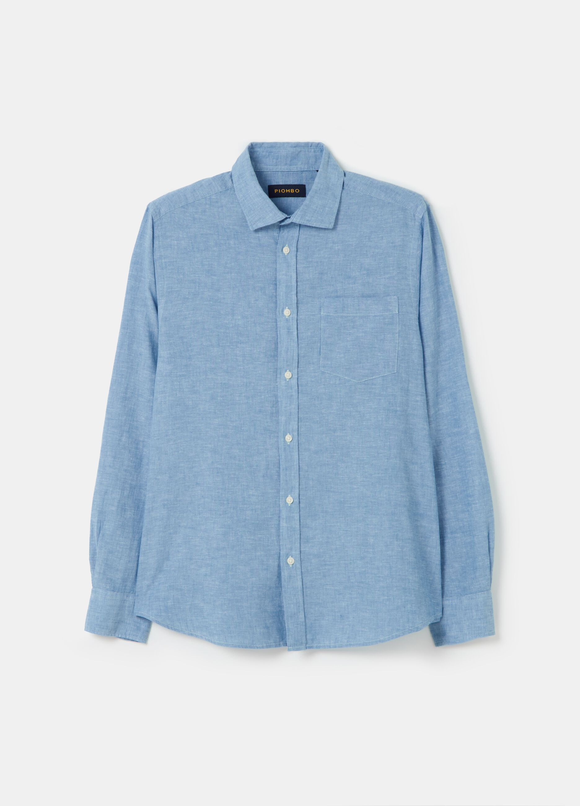 Camicia in lino e cotone chambray