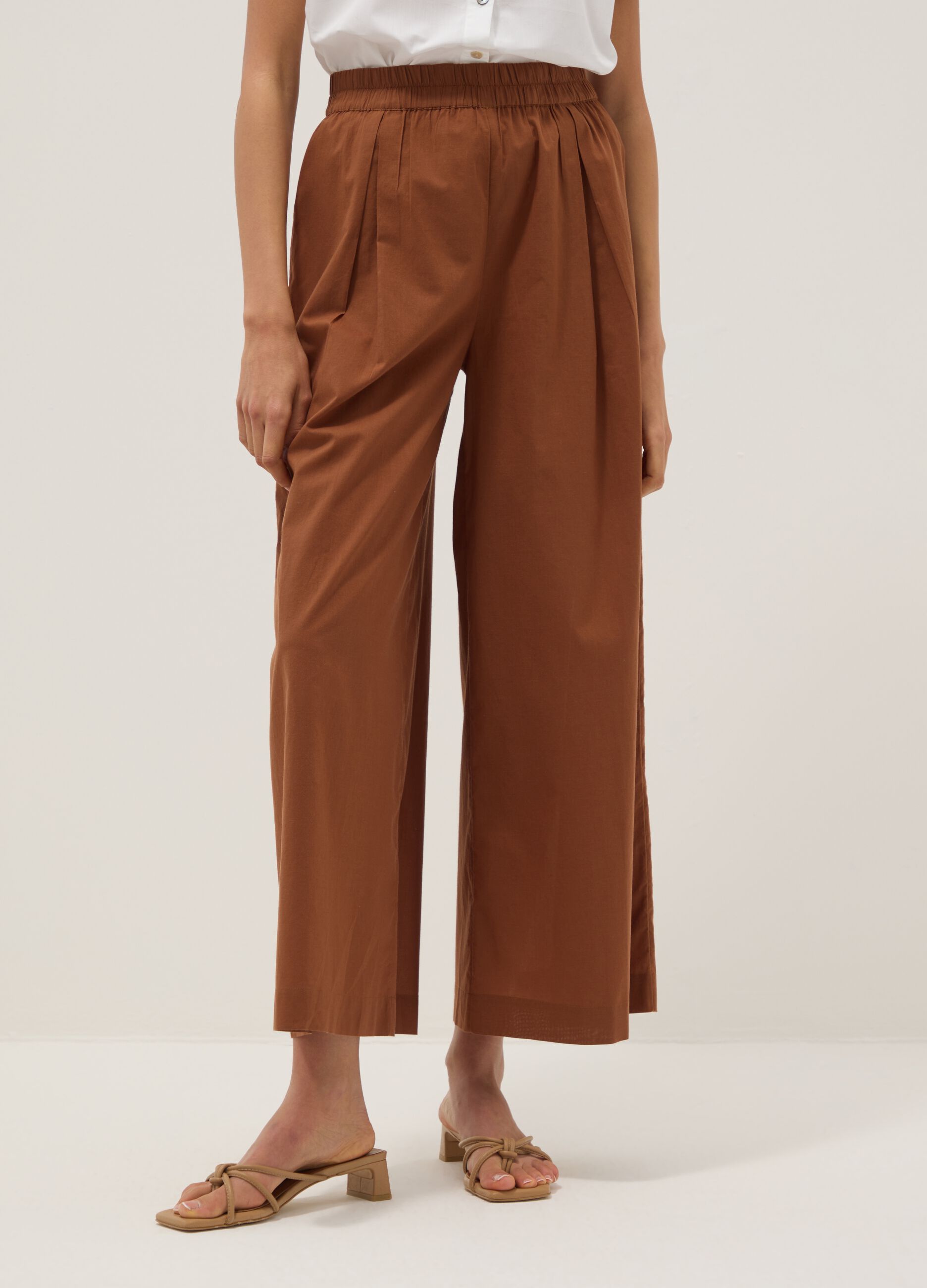 Brown regular-fit pure cotton trousers