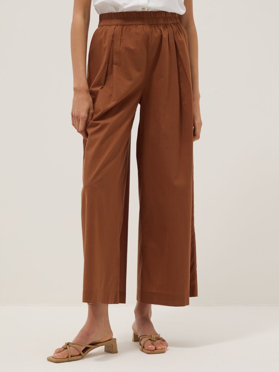 Brown regular-fit pure cotton trousers_1