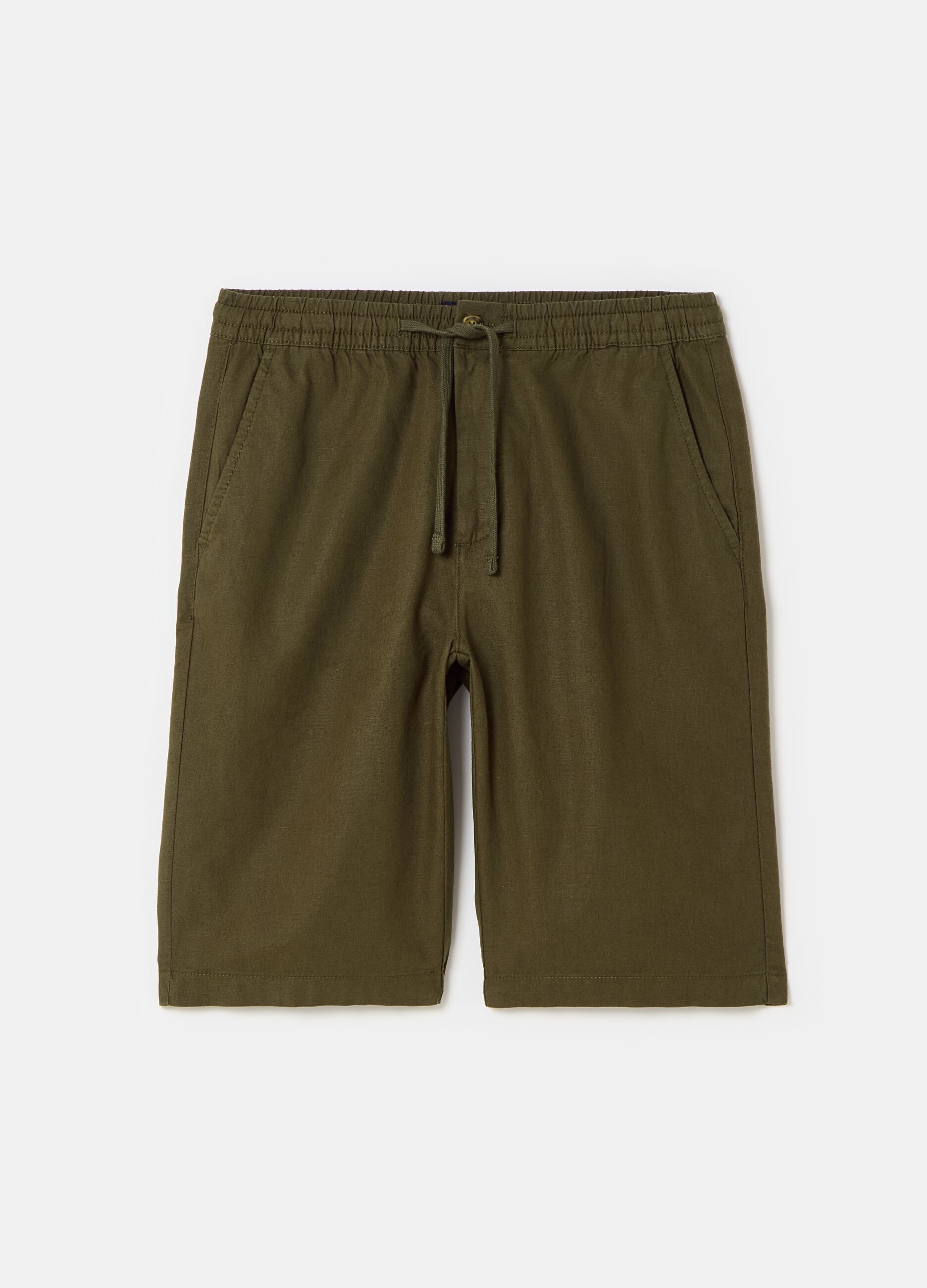 Chino Bermuda shorts in linen and cotton with drawstring