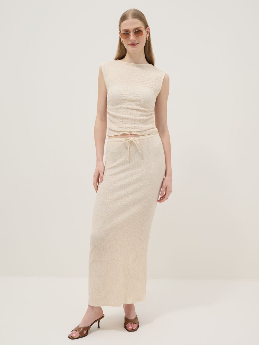 Beige stretch tank top with textured finish_2