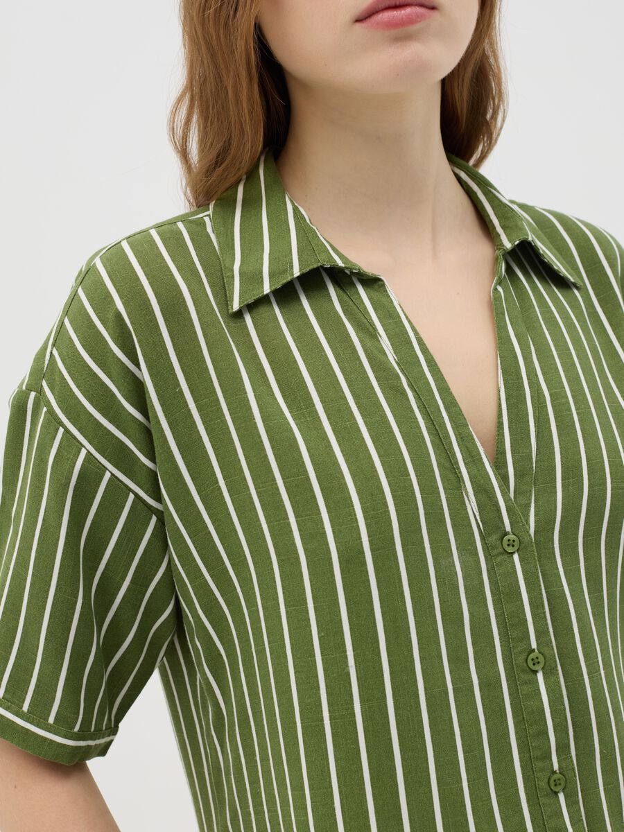 Green striped shirt in viscose and linen_2