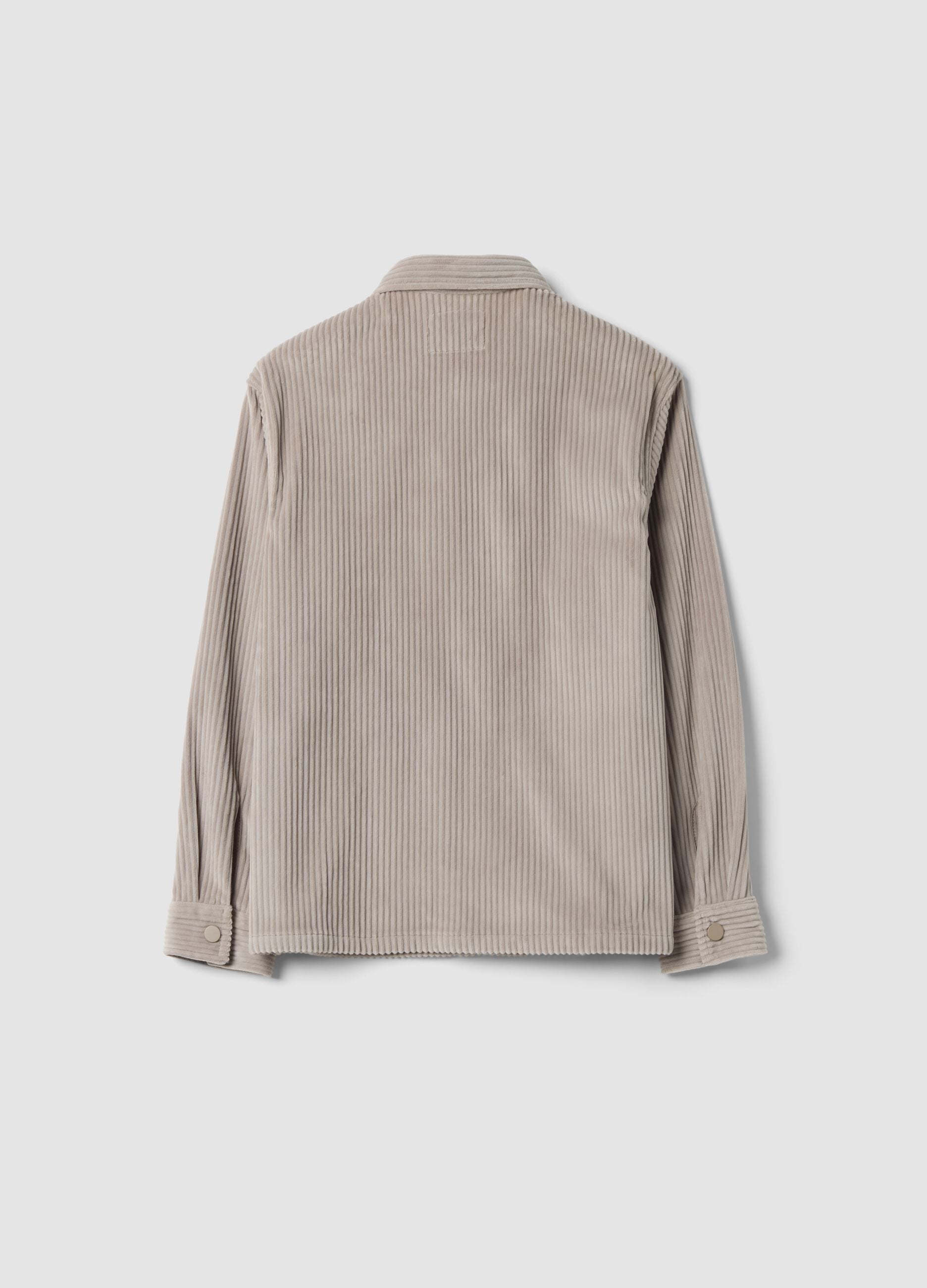 Beige ribbed shirt with classic collar
