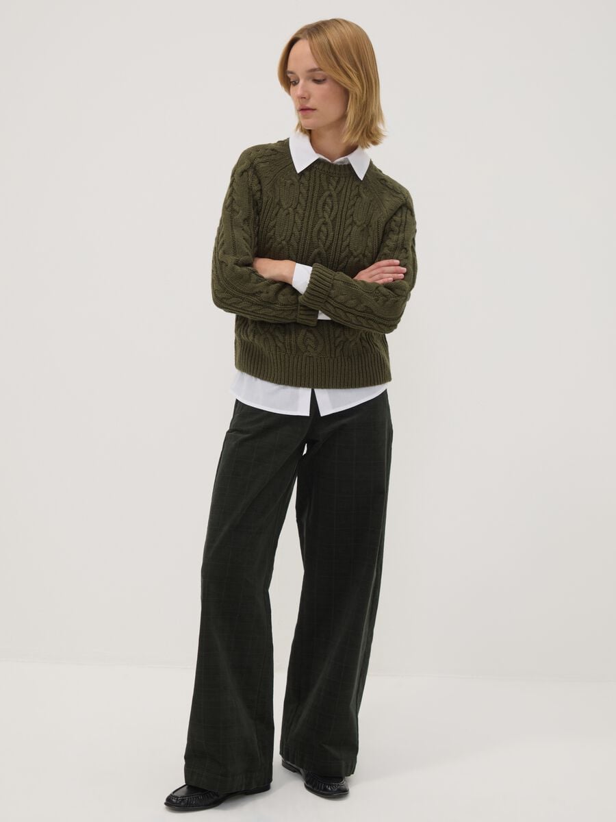 Green cable-knit wool-blend crew neck jumper_2
