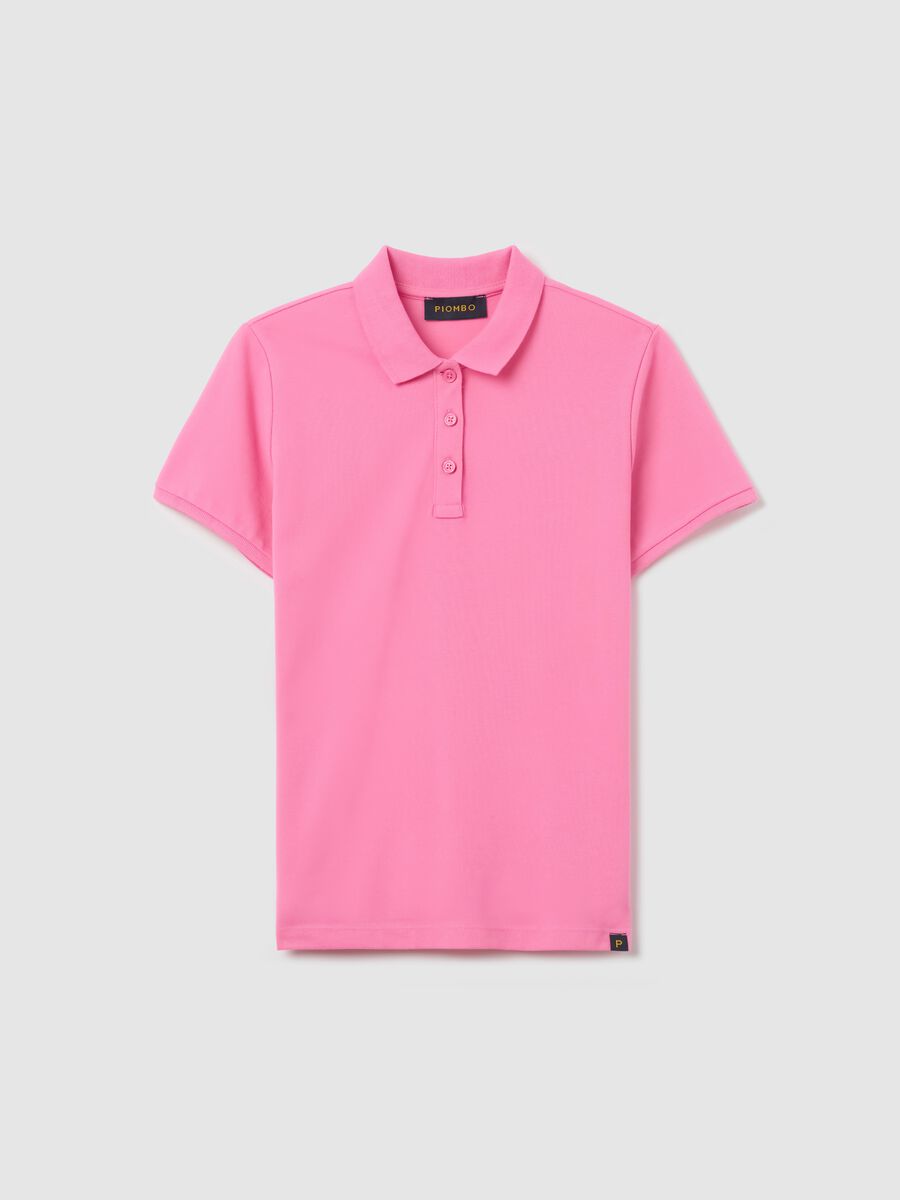 Pink short-sleeved polo shirt in piquet_4