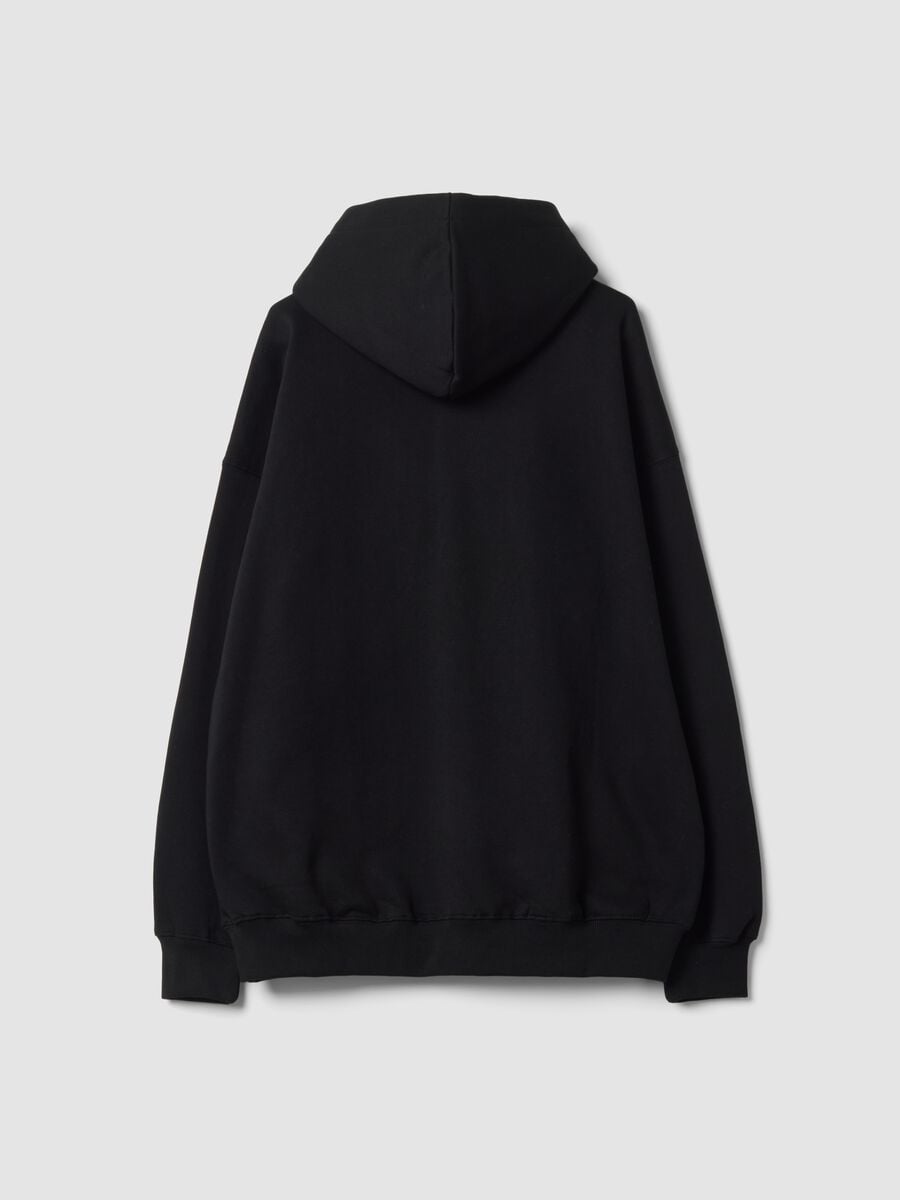 Black cotton-blend hoodie with embossed print_2