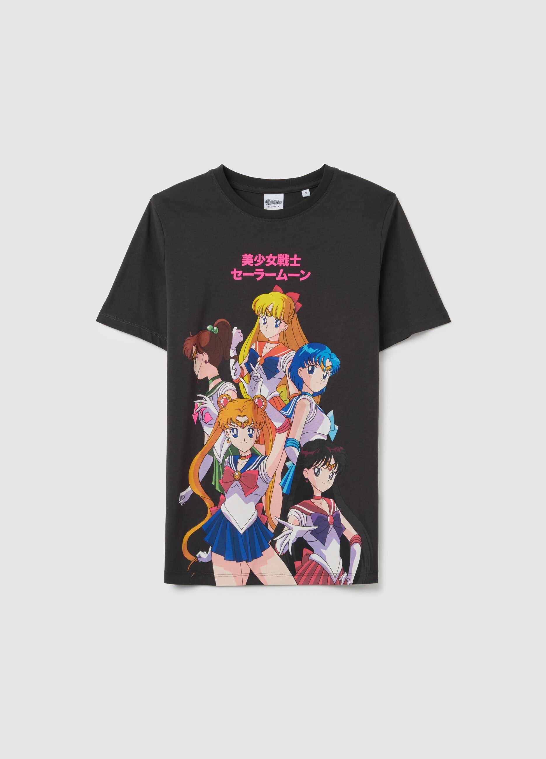 Women's black pure cotton T-shirt regular fit with Sailor Moon print