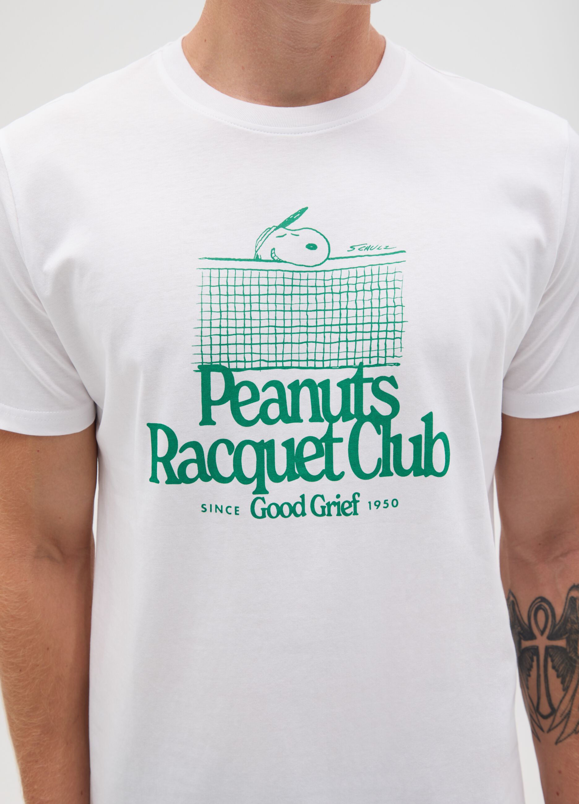 T-shirt da uomo in puro cotone bianca regular fit con stampa Peanuts